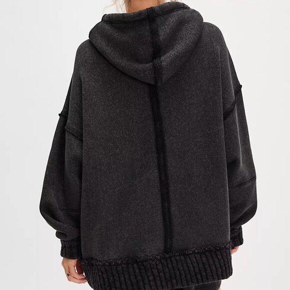 Free People We The Free Stand Up Hoodie Top Oversized Pullover Solid L 276612 - Picture 4 of 11